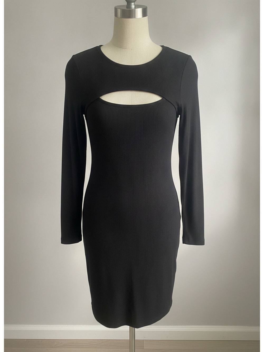 Smoke & Mirrors Black Long Sleeve Ribbed Cutout Bodycon Dress 2XL